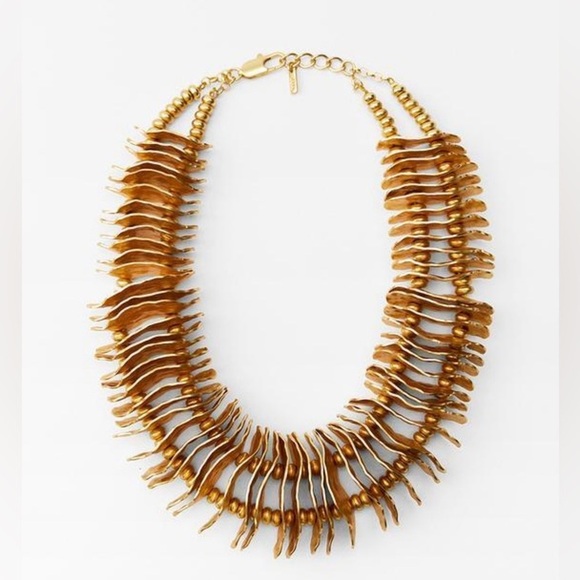 Zara Jewelry - NWT.Zara Golden Metal Necklace with Irregular Pieces and Matching Bead Appliqués